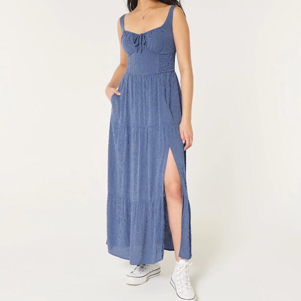Hollister Sofia Side-Smocked Maxi Dress in Blue